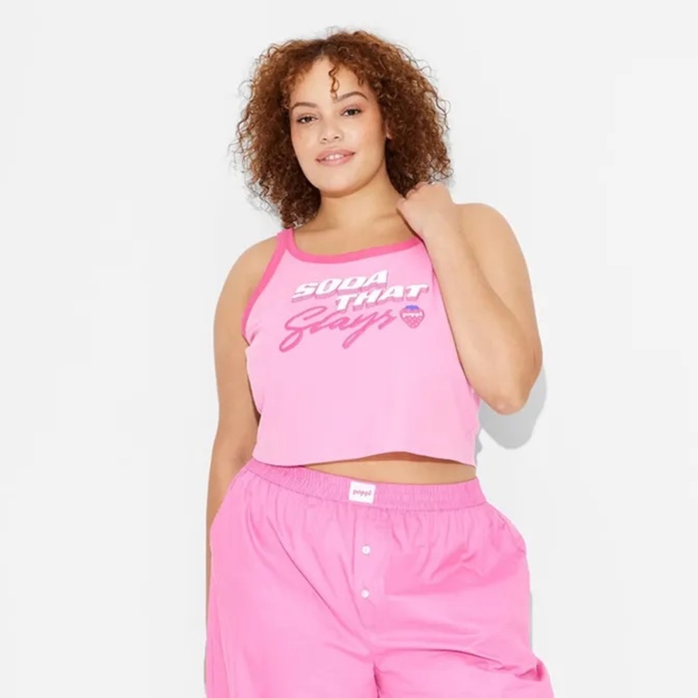NWT Adults' Poppi Sleep Slay Graphic Pajama Tank Top, Size Medium - Pink